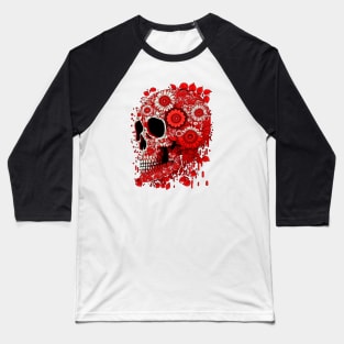 Red Flowers Skull Baseball T-Shirt